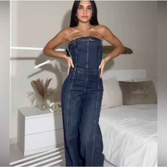 ZARA STRAPLESS TRF DENIM DRESS - Picture 1 of 15
